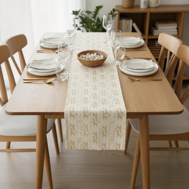 Neutral Yellow Giraffe Safari Boho Cake Table Short Table Runner (A light yellow giraffe pattern table runner that balances fun and classy, with savannah aesthetic.)