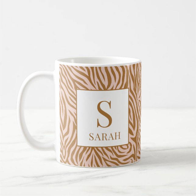 Neutral Zebra Custom Initial Name Mug (Gauche)