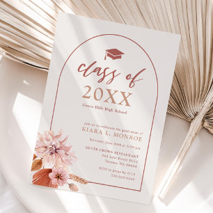 Neutrals and Muted Pink Floral Graduation Party Invitation