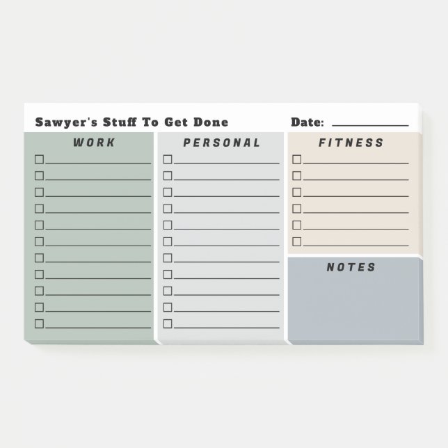 Neutrals Man's Daily Planning Checklists Post-it Notes (Front)