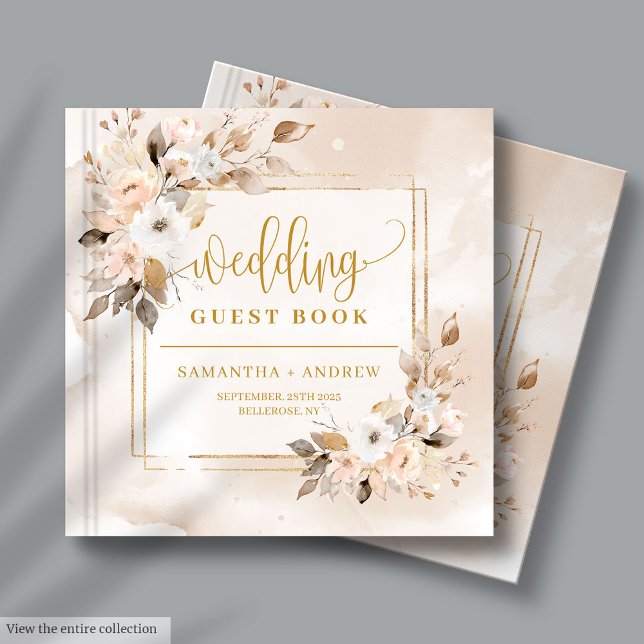 Neutre Automne Boho Floral Gold Mariage livre d'hô (Neutral Autumn Boho Floral Gold Wedding Guest Book)