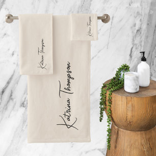 Neutre ivoire Moderne Signature Script Monogramme