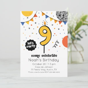 Neuvième anniversaire bougie Doodle Invitation