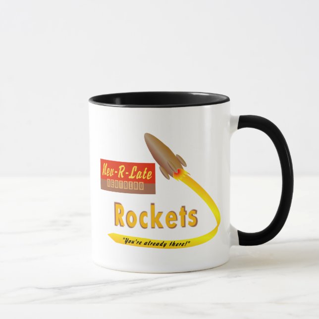 Nev-R-Late Neutrino Rockets - retro mug (Right)