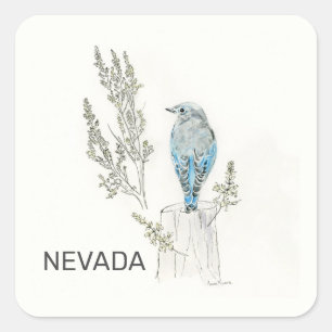 Nevada bird and flower square sticker
