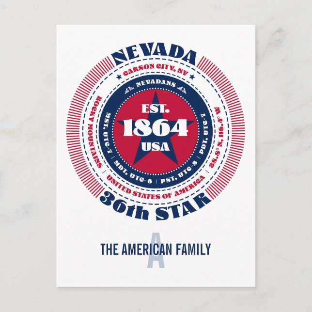 Nevada, Carson City, NV, Patriotic, Monogram Postcard (Front)