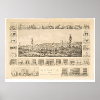 Nevada City, CA. Panoramic Map 1856 (1184A) Poster