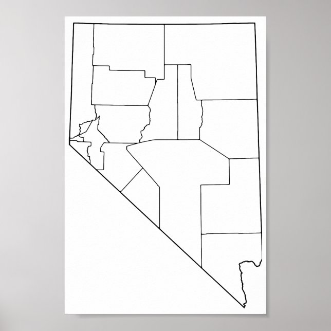 Nevada Counties Blank Outline Map Poster (Front)