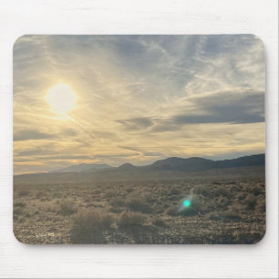Nevada Desert Sunset – Golden Sky Over Horizon Mouse Pad
