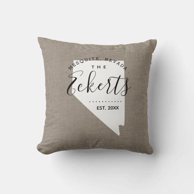 Nevada Family Monogram State Throw Pillow (Front)