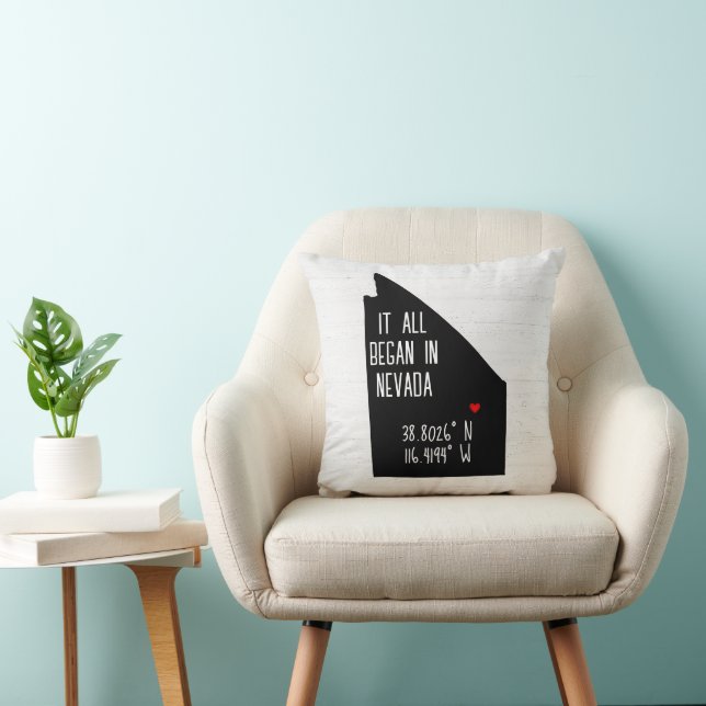 Nevada GPS Coordinates with Heart Throw Pillow (Chair)