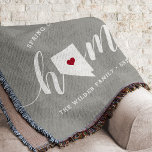 Nevada Home State Personalized Throw Blanket<br><div class="desc">Show some home state pride with this cute rustic grey throw blanket featuring "home" in white calligraphy script lettering with a silhouette map of the state of Nevada standing in for the letter "O." A red heart illustration inside the state map completes the design; you can change the position of...</div>