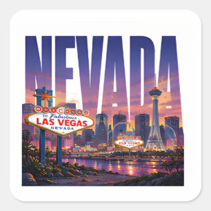 Nevada Las Vegas Desert Skyline Adventure Square Sticker