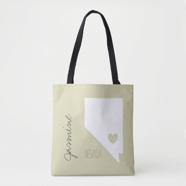 Nevada map with heart personalize name tote bag (Front)