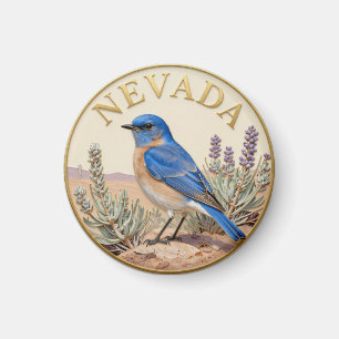 Nevada Mountain Bluebird State Bird Botanical Magnet