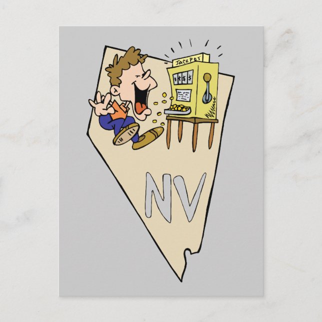Nevada NV State Map & Gambler Jackpot Cartoon Postcard (Front)