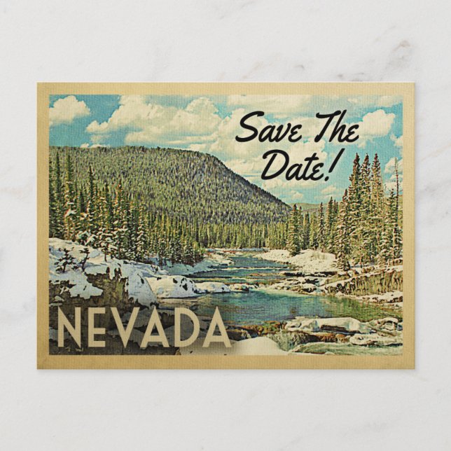 Nevada Save The Date Mountains River Snow Announcement Postcard (Front)