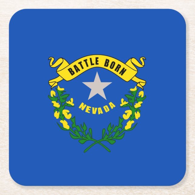 Nevada State Flag Design Square Paper Coaster (Front)