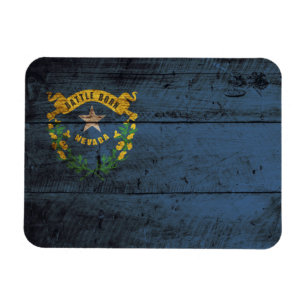 Nevada State Flag on Old Wood Grain Magnet