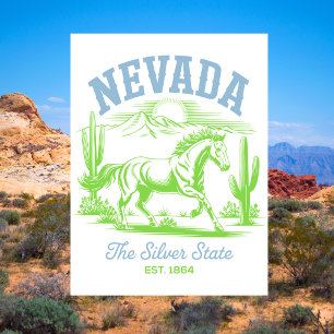 Nevada The Silver State Est. 1864 Wild Horse Postcard