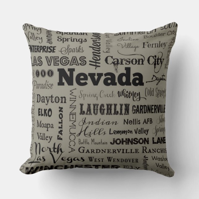 Nevada typography throw pillow in grey & black (Front)