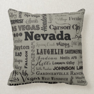 Nevada typography throw pillow in grey & black