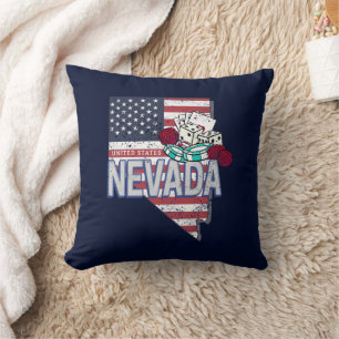 Nevada United States Retro Map Vintage USA Casino Throw Pillow