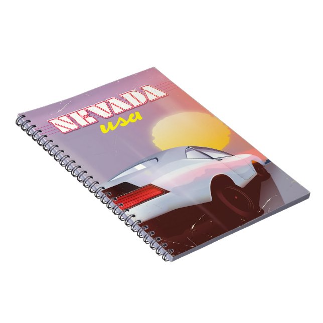 Nevada USA Setting sun sports car Notebook (Right Side)