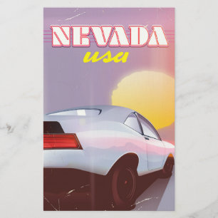 Nevada USA Setting sun sports car Stationery