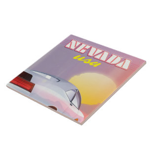 Nevada USA Setting sun sports car Tile