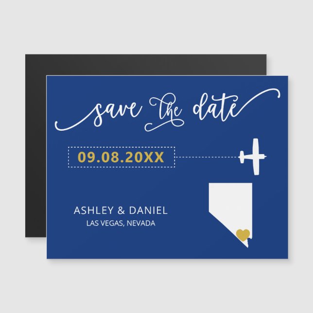 Nevada Wedding Save the Date Card, Map Magnetic Invitation (Front/Back)