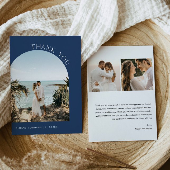 NEVE Navy Blue Modern Wedding Photo Thank You Card (Creator Uploaded)