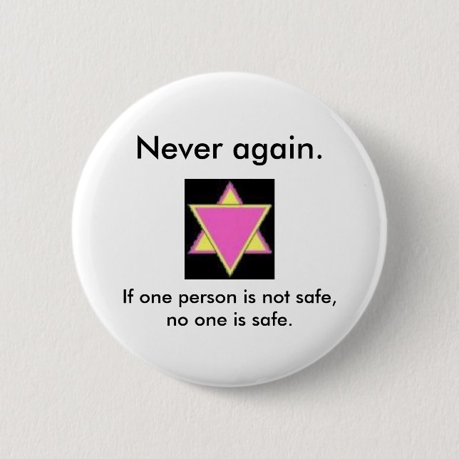 Never again. 2 inch round button (Front)