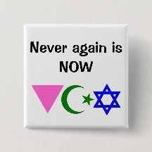 Never again is NOW. w/icons LGBT ISLAM JEWISH
