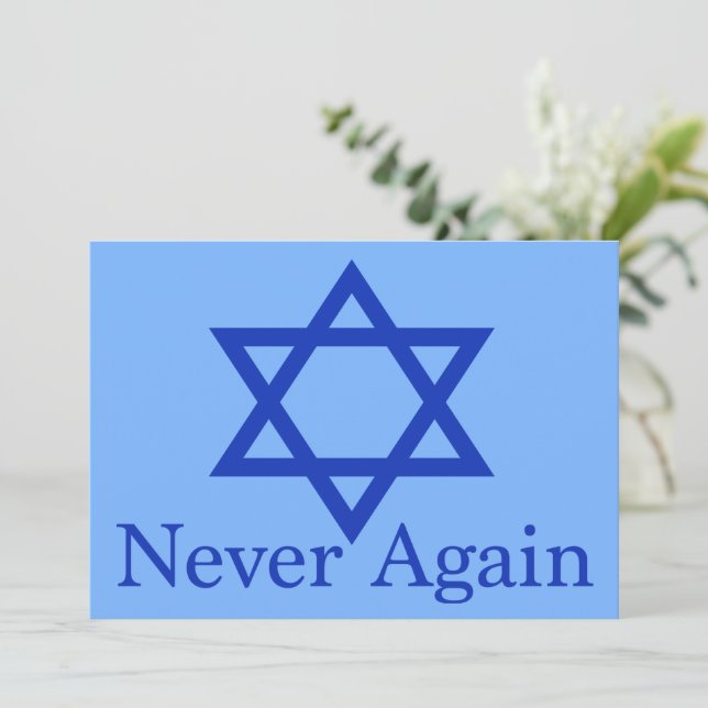 Never Again Jewish Holocaust Remembrance Card (Standing Front)