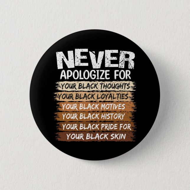 Never Apologize Black History Month 2 Inch Round Button (Front)