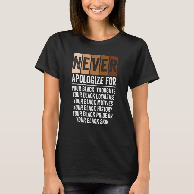 Never Apologize Black History Month BLM Melanin Pr T-Shirt (Front)