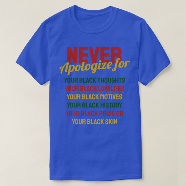 Never Apologize Black History Month T-Shirt (Design Front)