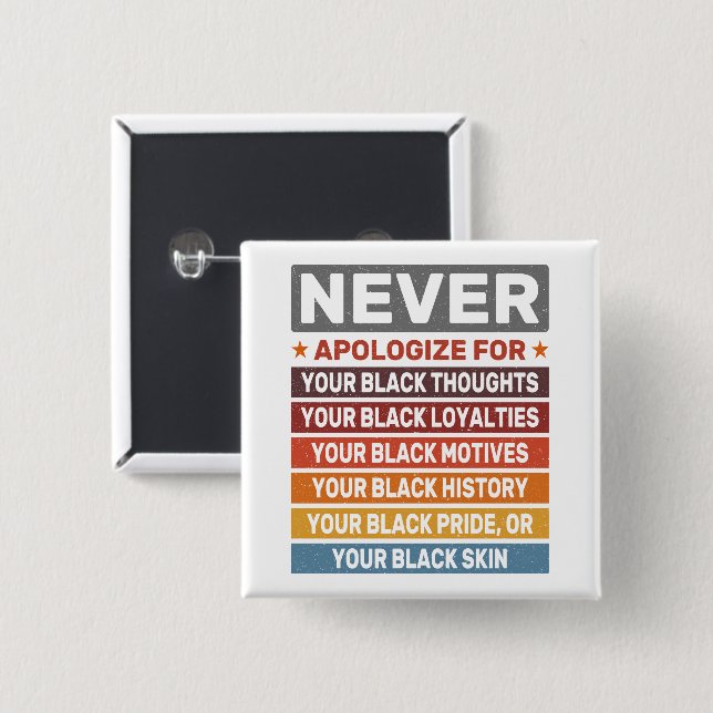 Never Apologize For Your Black History Month Cool 2 Inch Square Button (Front & Back)