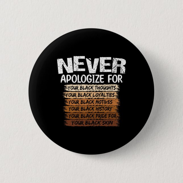 Never Apologize For Your Black Thoughts Black Hist 2 Inch Round Button (Front)