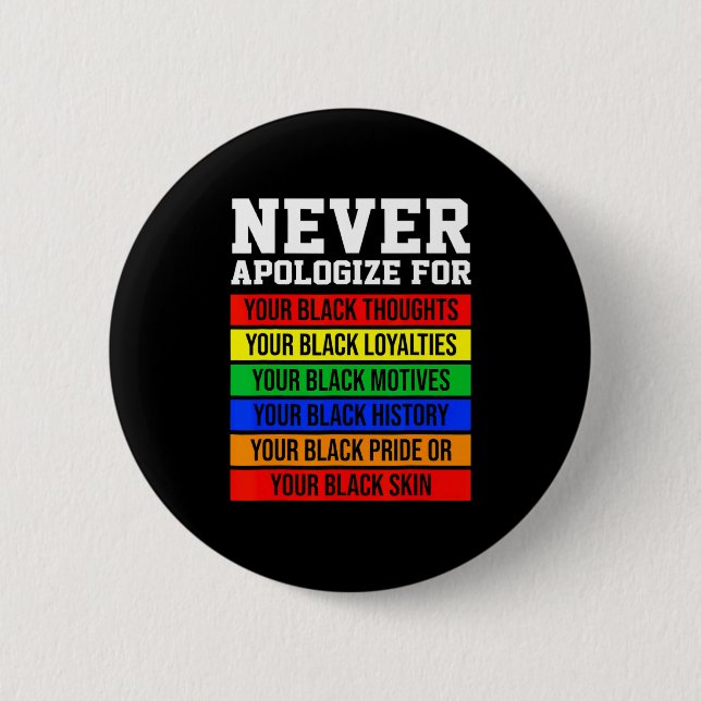 Never Apologize For Your Blackness Black History M 2 Inch Round Button (Front)