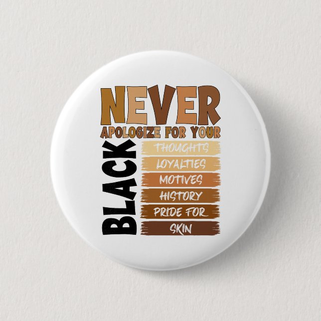 Never Apologize For Your Blackness Black History M 2 Inch Round Button (Front)