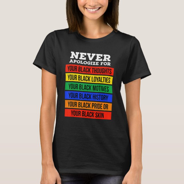 Never Apologize For Your Blackness Black History M T-Shirt (Front)