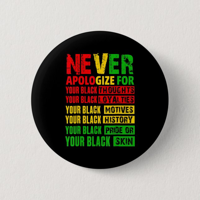 Never Apologize Your Black History Month African A 2 Inch Round Button (Front)
