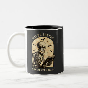 Never Better Reading Club Skeleton Gothic Hallowee Two-Tone Coffee Mug