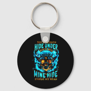 Never Better Skeleton Messy Bun Drinking Coffee Me Keychain