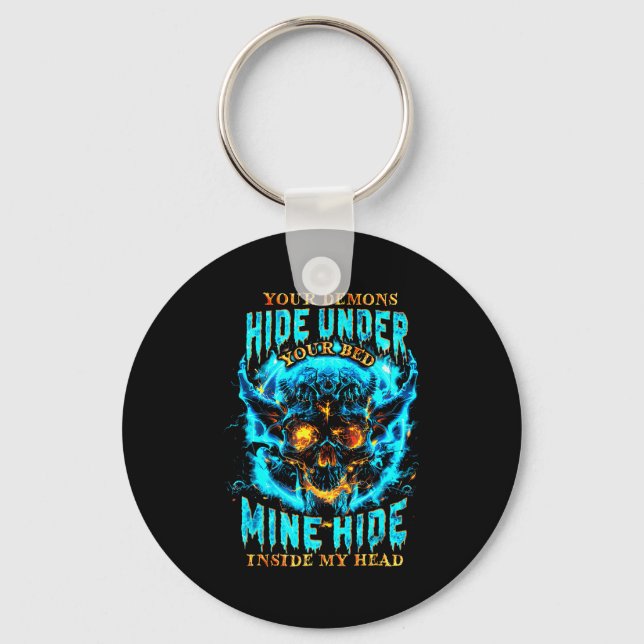 Never Better Skeleton Messy Bun Drinking Coffee Me Keychain (Front)