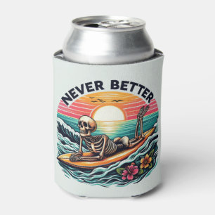 Never Better - Skeleton Surfing Sunset Wave Design Can Cooler