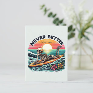 Never Better - Skeleton Surfing Sunset Wave Design Holiday Postcard