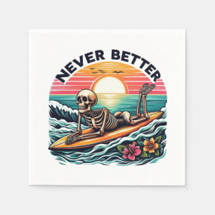 Never Better - Skeleton Surfing Sunset Wave Design Napkin